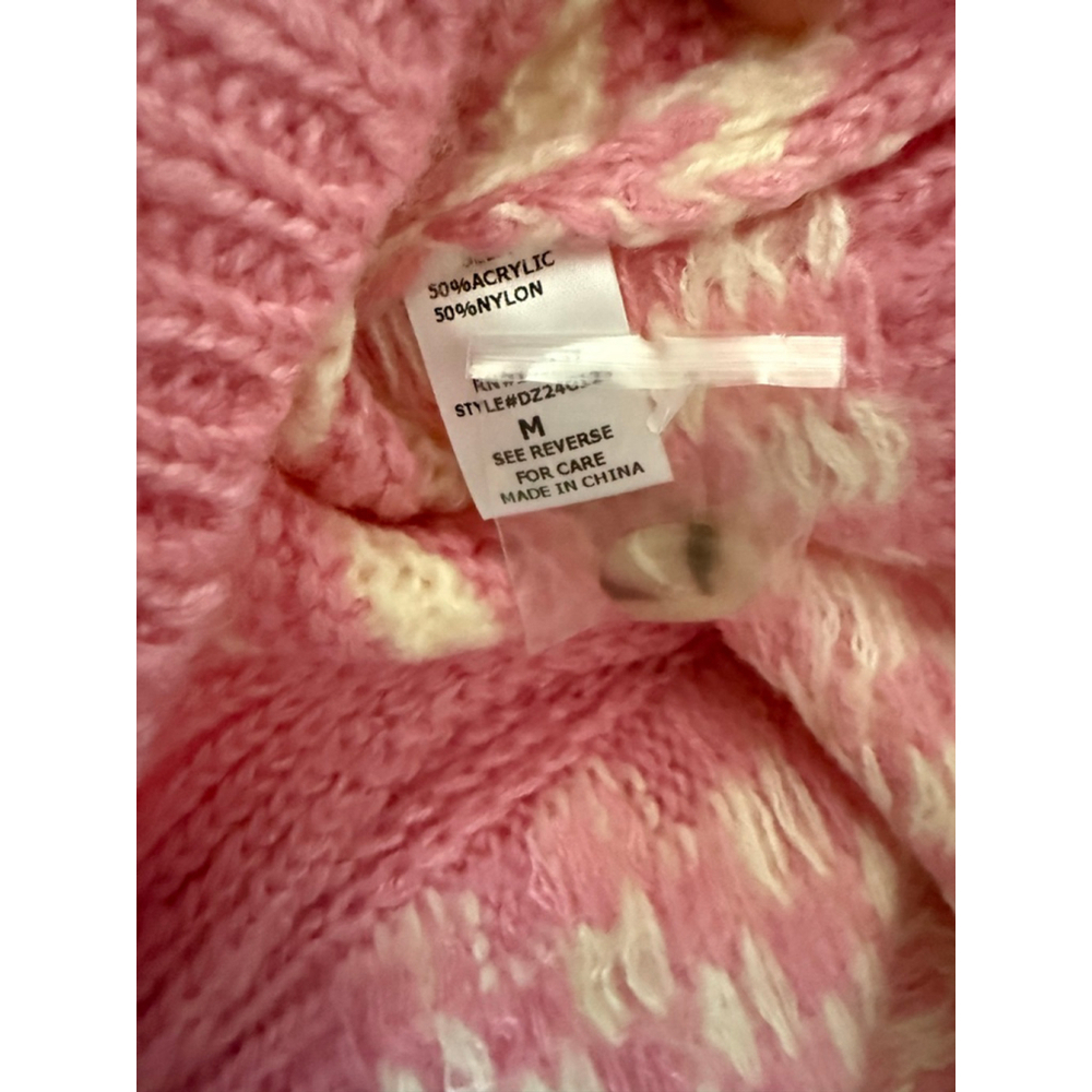 Altar’d State Pink Ivory Checkerboard Stripe Cropped Cardigan Sweater NWT Sz M $ - Picture 4 of 5